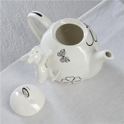 Чайник для заварки "Петелька", белый, зайчик и лютик, 0.8 л